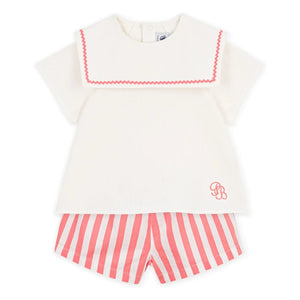 Petit Bateau - Keten Lacivert Yakalı Pijama Şortu | Coral