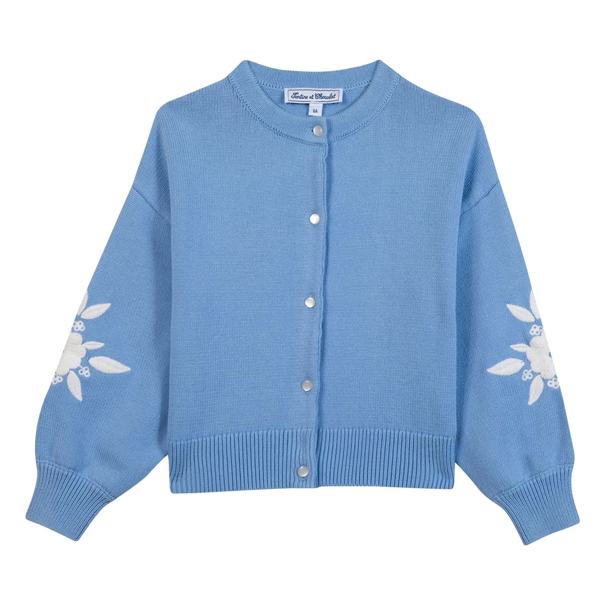 Tartine et Chocolat - Strickjacke mit Blumenstickerei | Azurblau