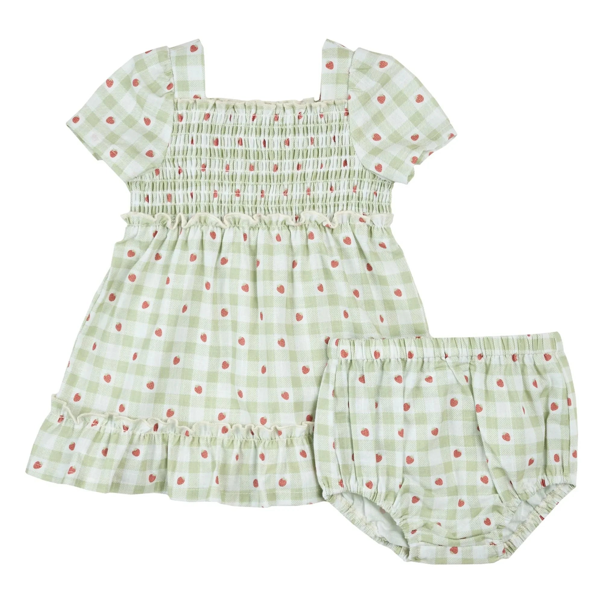 Petit Lem - Set aus kariertem Kleid und Bloomer aus Bio-Baumwolle | Grün
