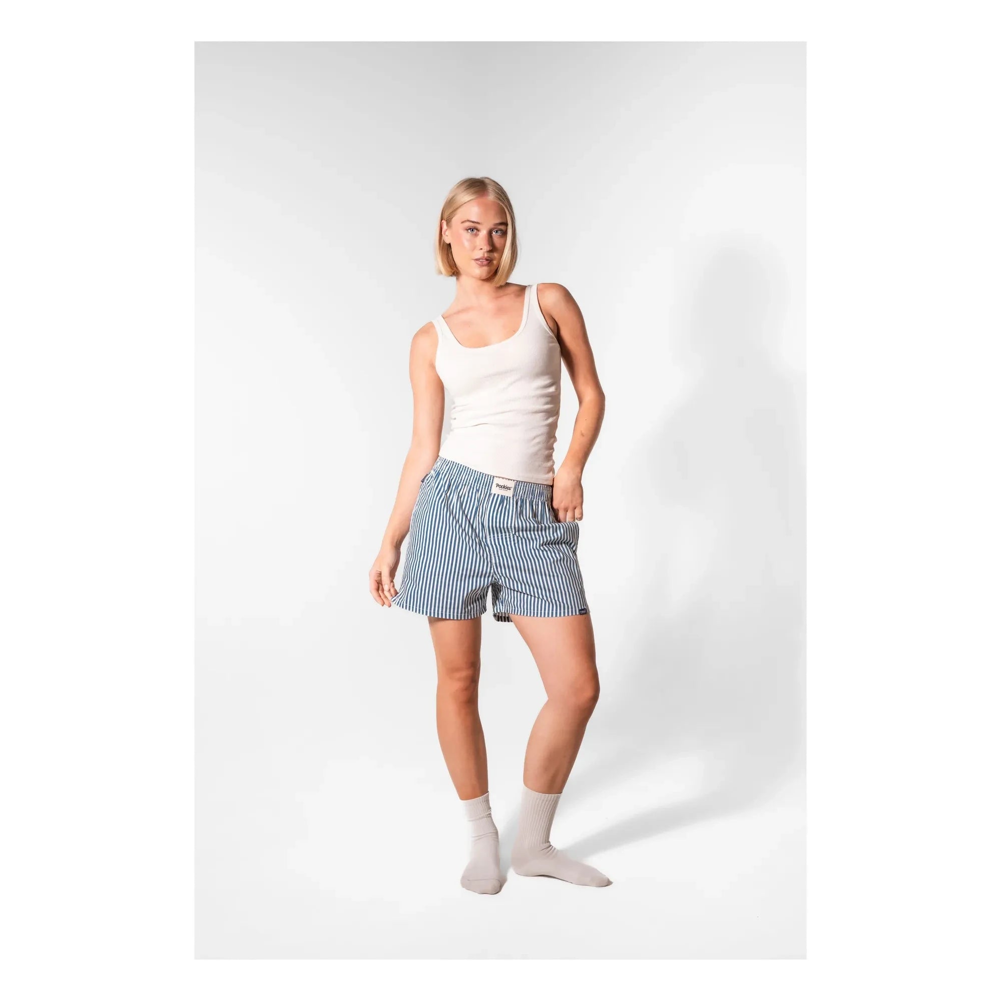 Pockies - Boyfriend Gestreifte Boxershorts | Blau