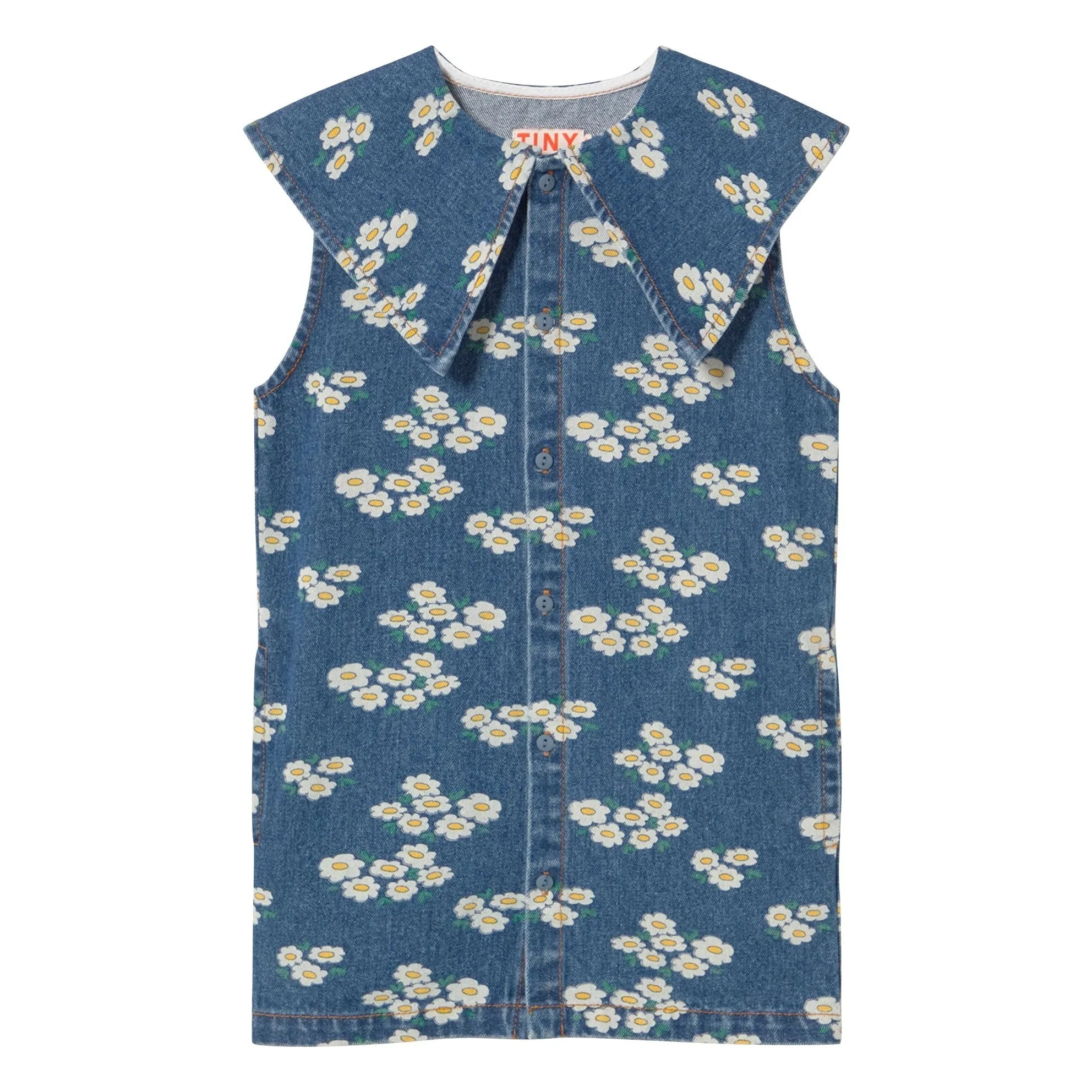 Tinycottons - Jeans-Oversize-Kleid mit Gänseblümchen-Kragen | Blau