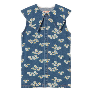 Tinycottons - Jeans-Oversize-Kleid mit Gänseblümchen-Kragen | Blau
