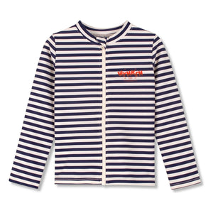 Wynken – Gestreiftes Anti-UV-T-Shirt mit Reißverschluss aus recycelten Fasern | Marineblau
