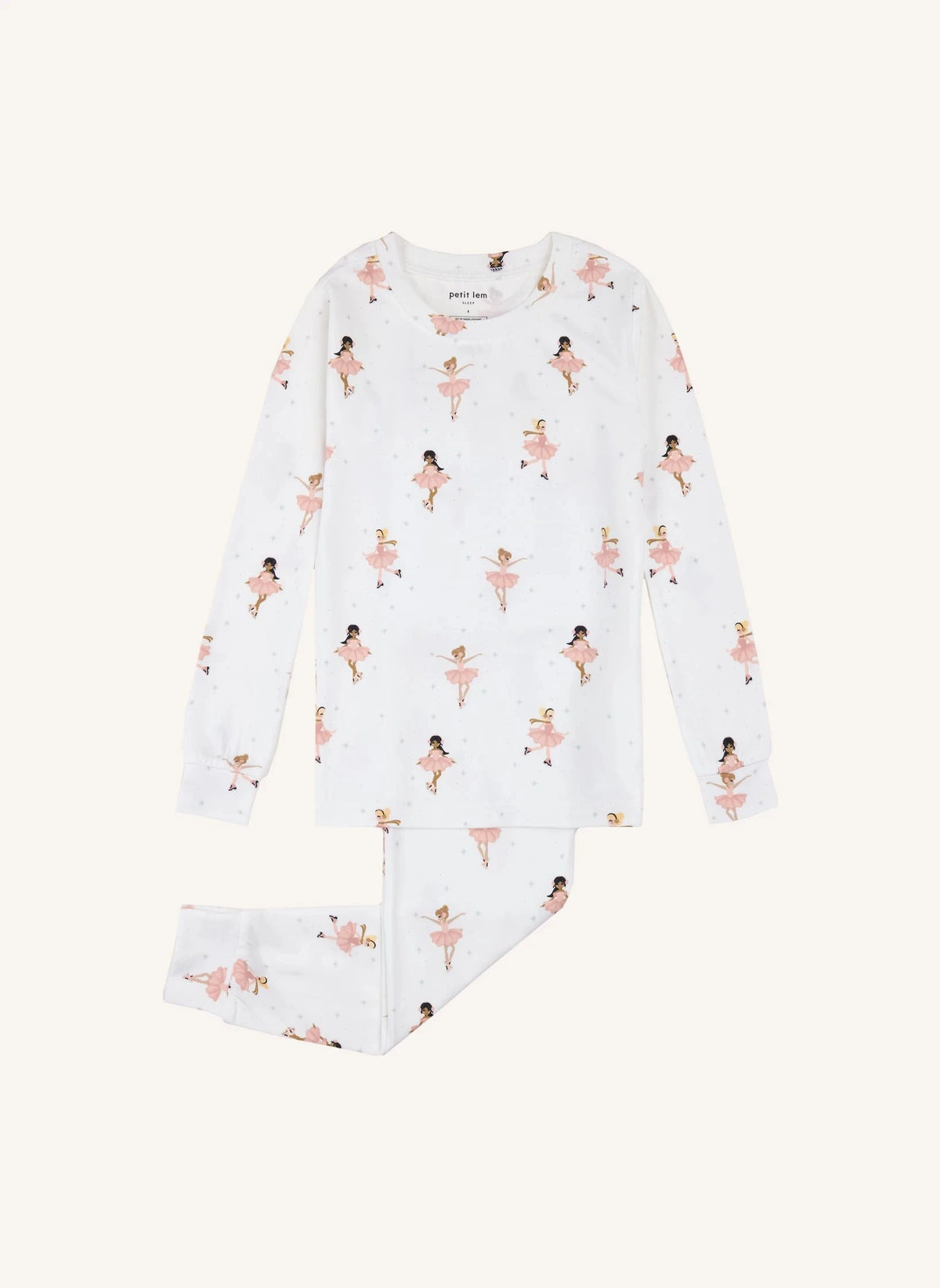 Petit Lem - Modal und Bio-Baumwolle Pyjama mit Eiskunstläufer-Motiv | Ecru