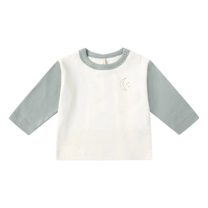 Quincy Mae - Lune Bio-Baumwoll-Raglan-T-Shirt | Grau-Blau