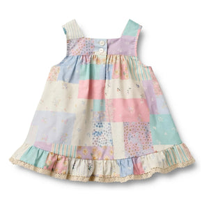 Wheat - Ayla Patchwork-Kleid aus Bio-Baumwolle mit Rüschen | Blassgelb