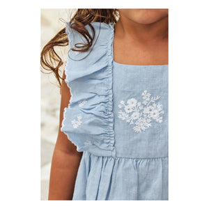 Tartine et Chocolat - Besticktes Feston Kleid | Azurblau