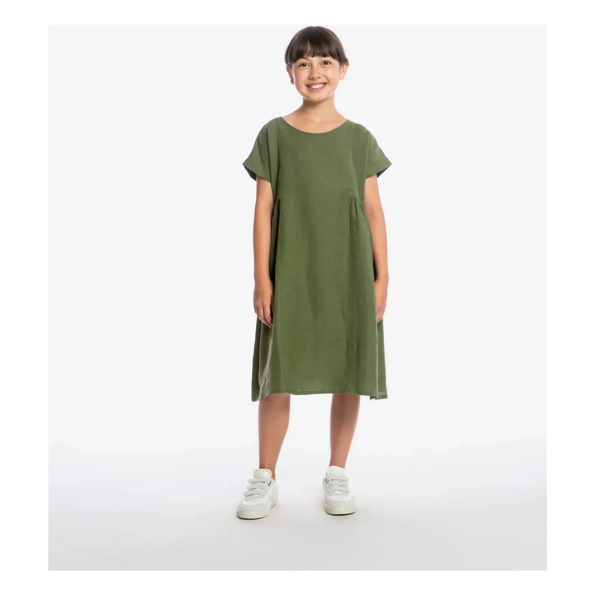 Matona - Leinen-Midikleid mit Kastenpassform | Olive