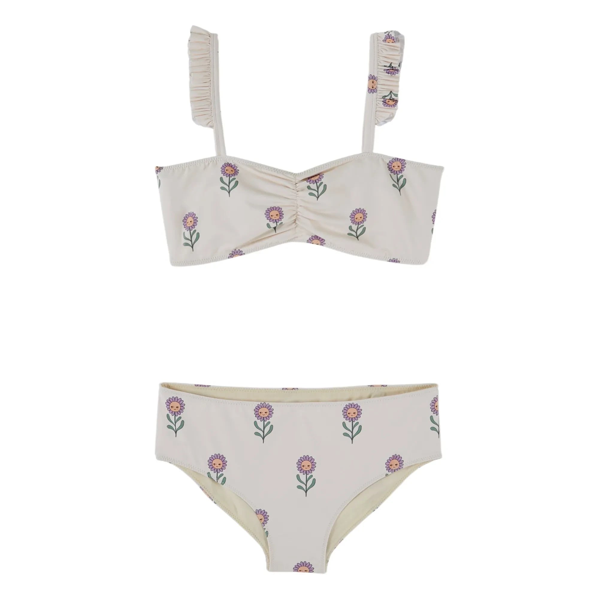 Emile et Ida - Bandeau-Badeanzug mit Blumenmuster | Creme