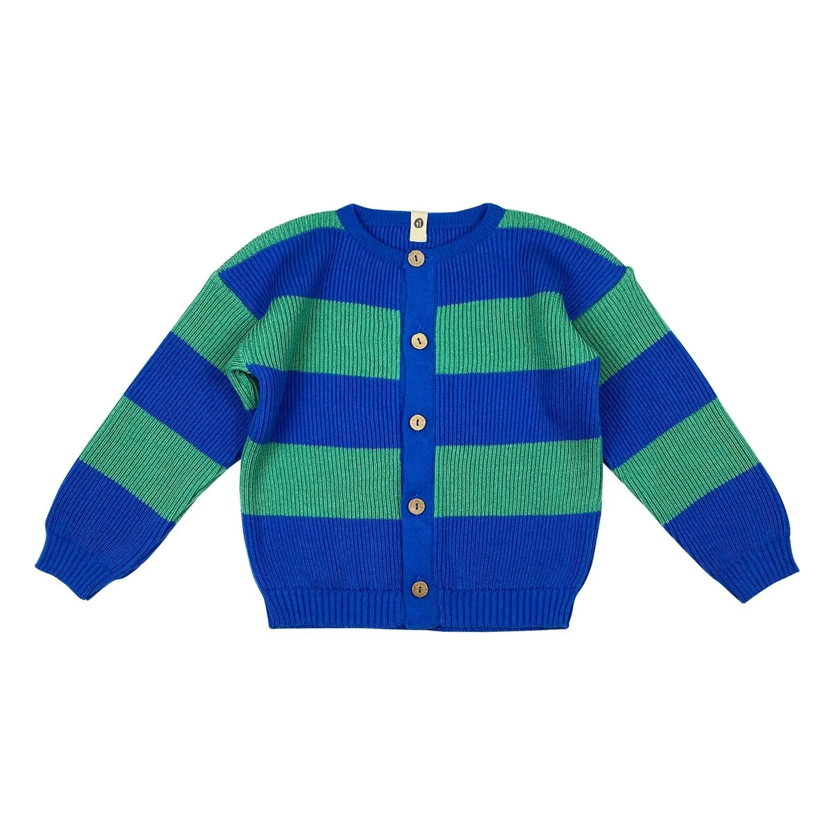 Bayiri - Gestreifte Bio-Baumwoll-Schlangenstrickjacke | Blau