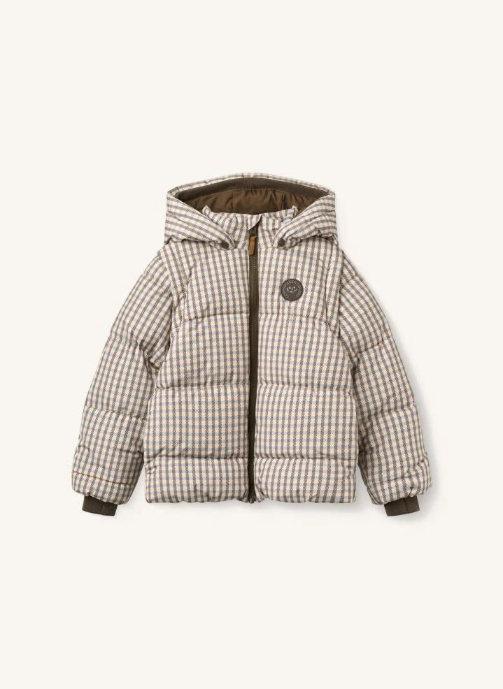Copenhagen Colors - 2-in-1 Gänsedaunenjacke mit abnehmbaren Ärmeln, kariertes Muster | Ecru