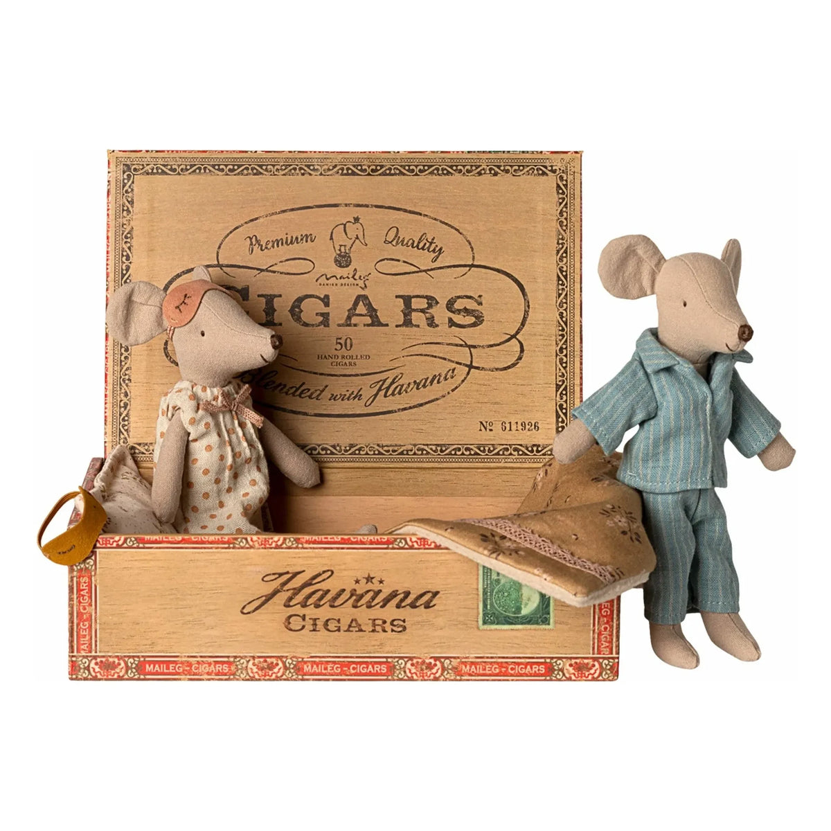 Maileg - Mama und Papa Maus in Rauchfarbener Holzbox