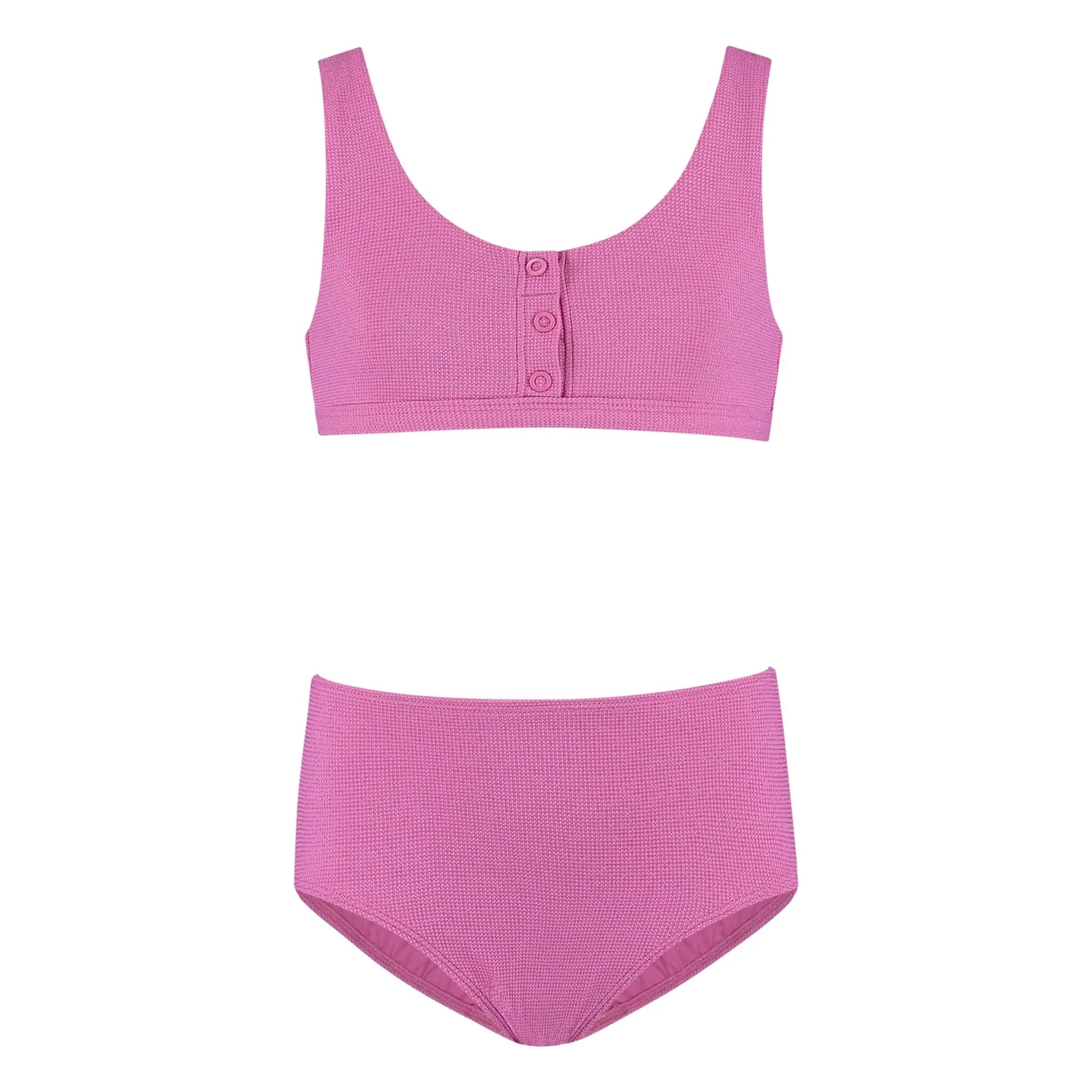 Beachlife - Lurex Recyceltes Faser Badeanzug mit Knöpfen | Rosa