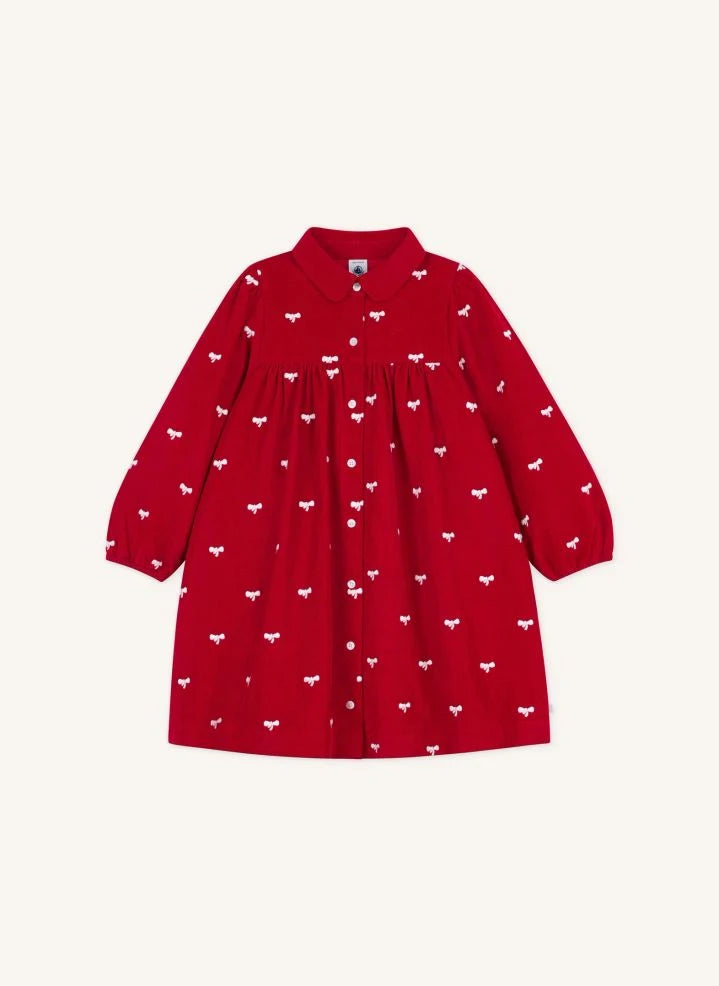 Petit Bateau - Knotenkleid aus Bio-Baumwollsamt | Rot