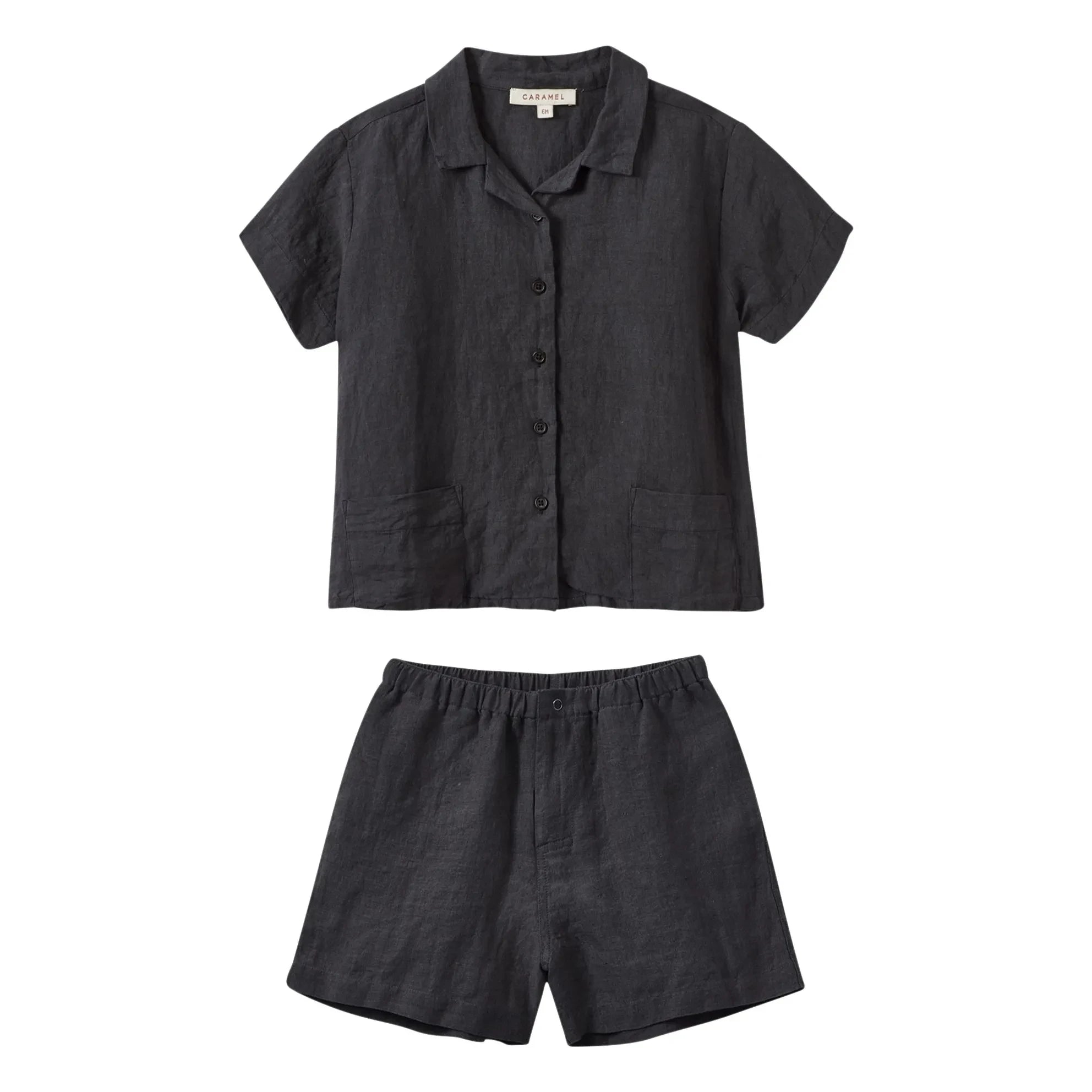 Karamell - Bambus-Leinen-Hemd und Shorts Set | Abyss Blue