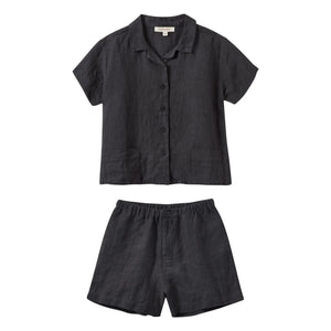 Karamell - Bambus-Leinen-Hemd und Shorts Set | Abyss Blue