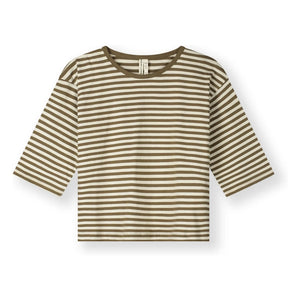 Gray Label - 3/4-Arm Gestreiftes Bio-Baumwoll-T-Shirt | Khaki-Braun
