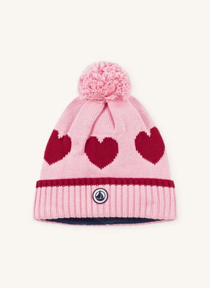 Petit Bateau - Mütze mit Herzmuster aus Bio-Baumwolle | Rosa