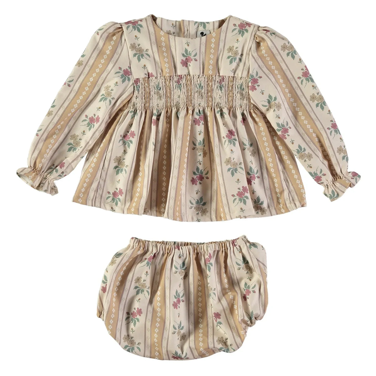 Risu Risu - Primavera Blumenmuster Bio-Baumwollbluse und Bloomer-Set | Natural