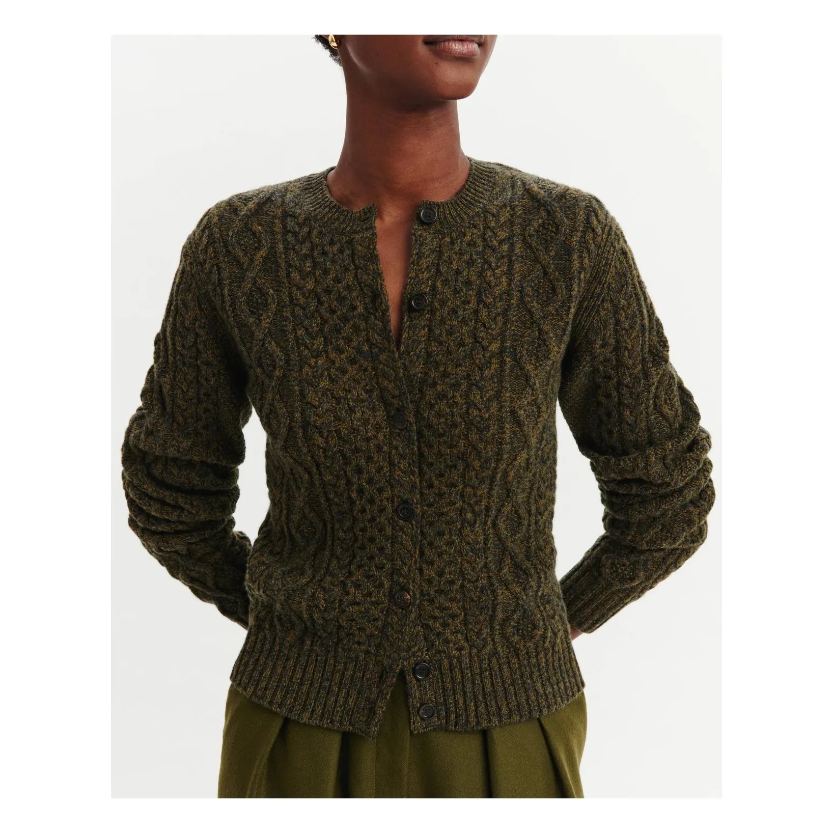 Bompard - Kaschmir Zopfstrick-Cardigan | Oliv