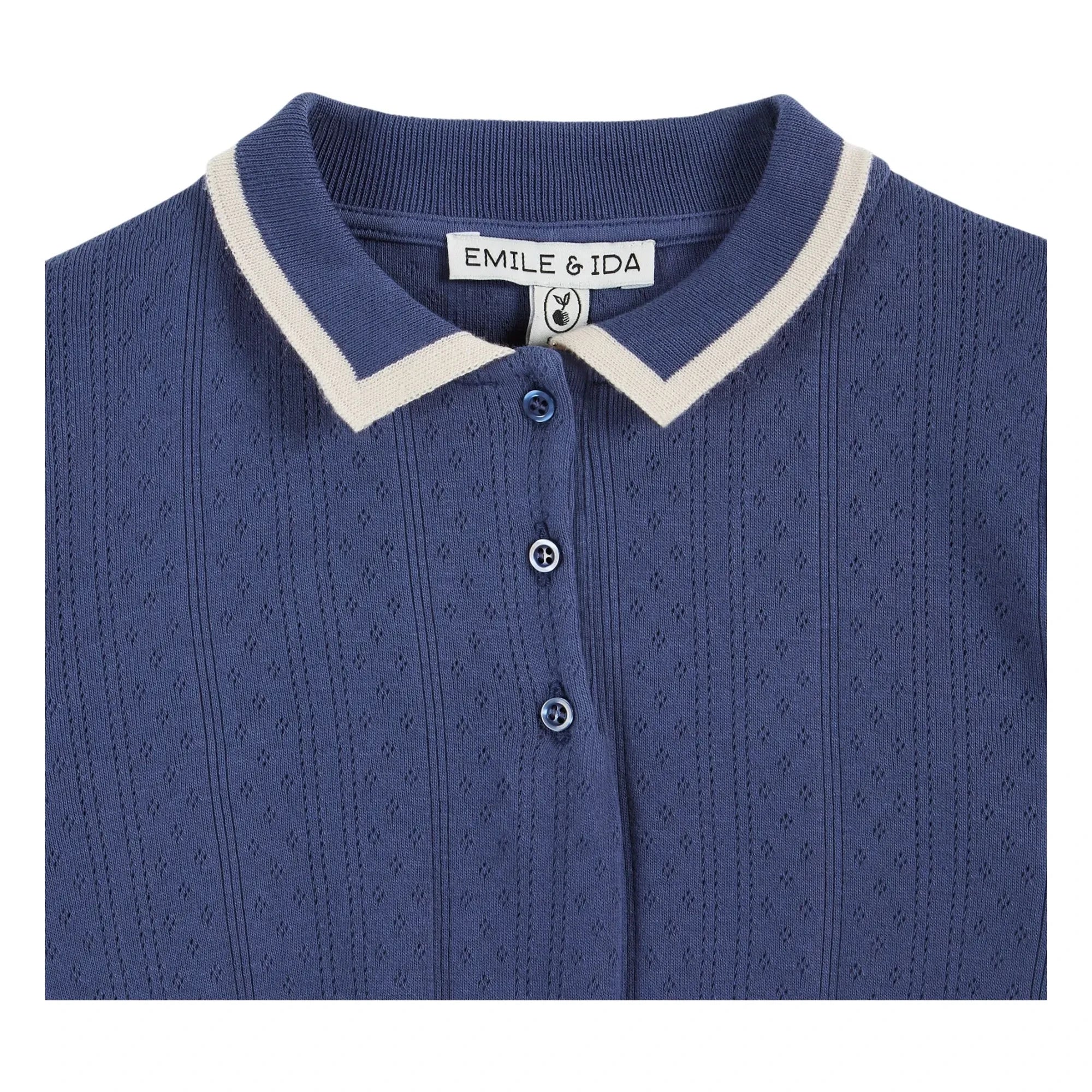 Emile et Ida - Pointelle Kontrast Polo Bio-Baumwolle | Marineblau