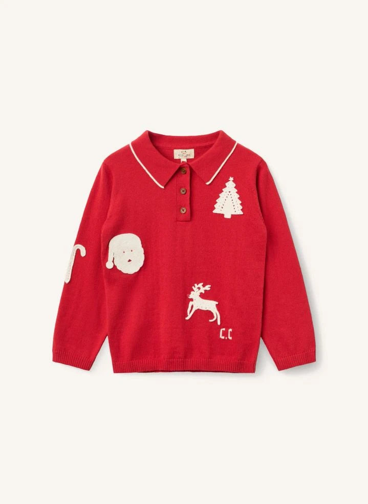 Copenhagen Colors - Polo-Shirt mit gestrickten Applikationen | Rot