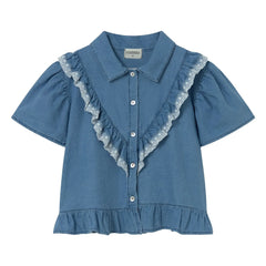 Cozmo - Hazel Denim Bluse mit Volants | Blau