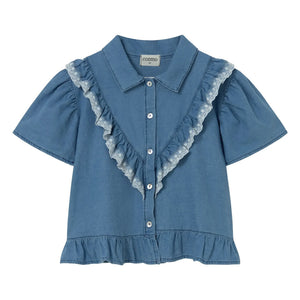 Cozmo - Hazel Denim Bluse mit Volants | Blau