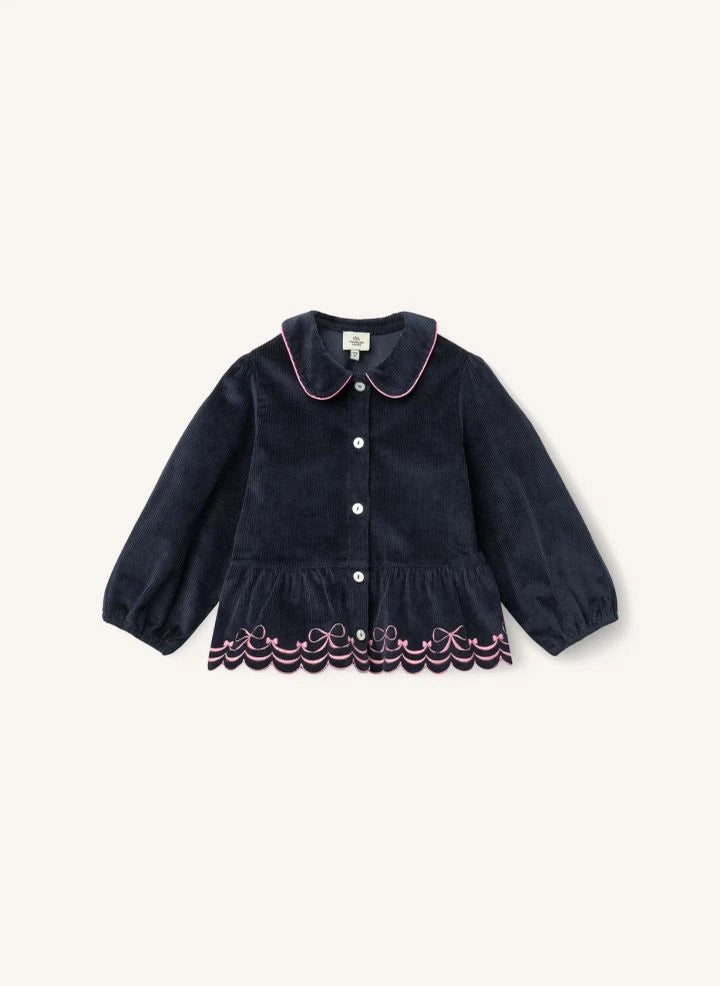 Copenhagen Colors - Organische Baumwollcord-Bluse mit besticktem Schleifendetail | Marineblau