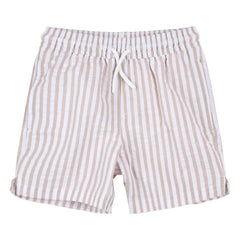 Petit Lem - Seersucker Recycelte Faser Gestreifte Badeshorts | Beige