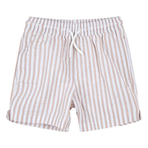 Petit Lem - Seersucker Recycelte Faser Gestreifte Badeshorts | Beige