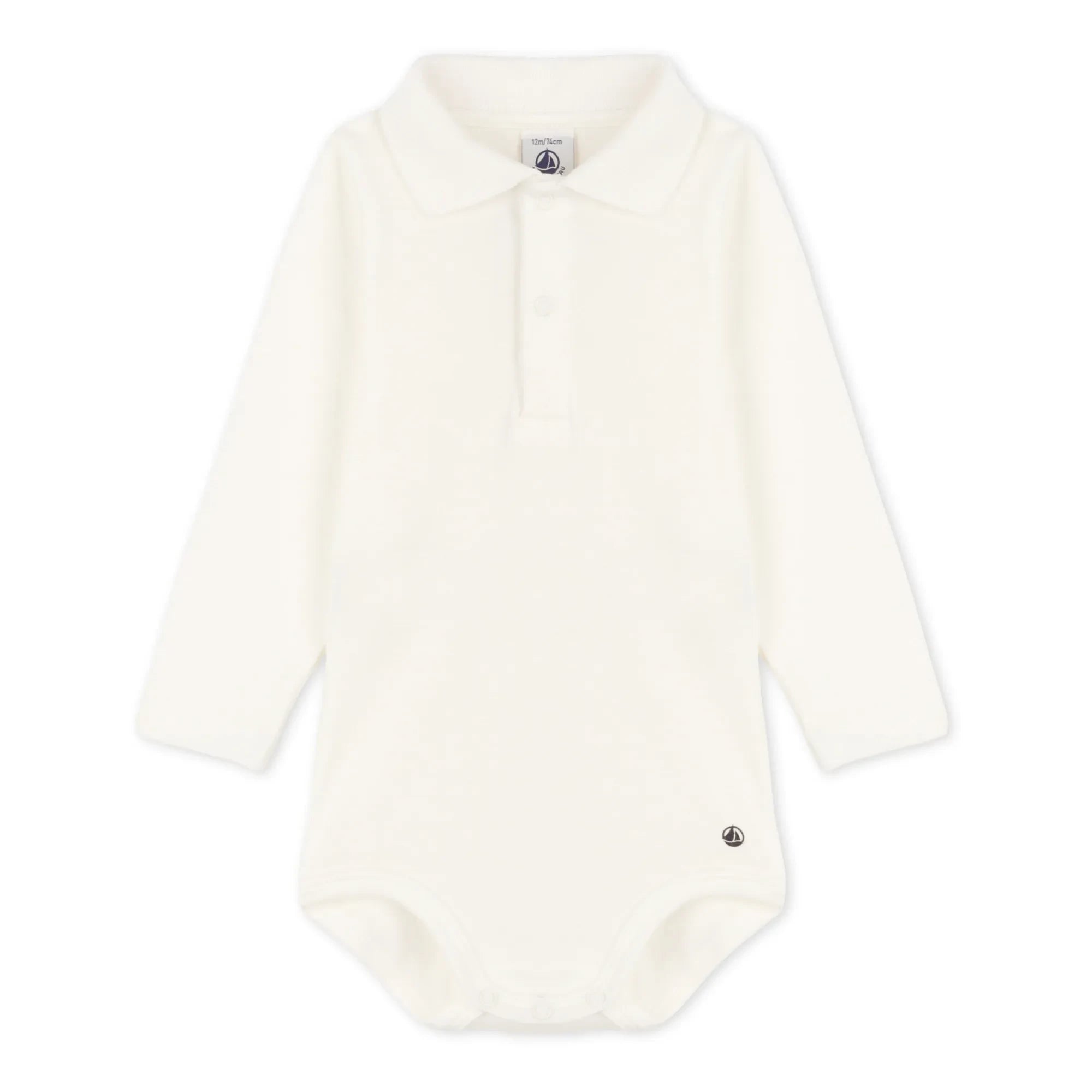 Petit Bateau - Ceddy Baby Body aus Bio-Baumwolle mit Polokragen | Weiß