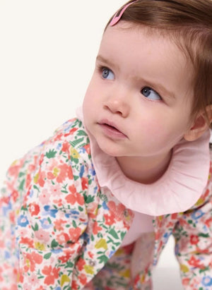 Petit Bateau - Organik Pamuklu Çiçek Desenli Bebek Hırkası | Beyaz