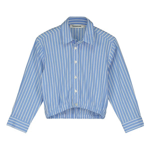Tangerine - Gestreiftes elastisches Kurzhemd | Hellblau