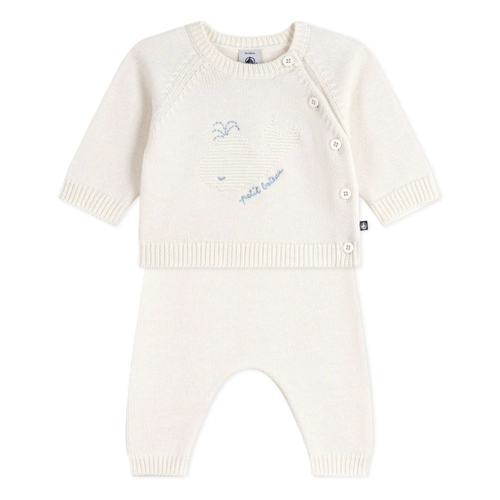 Petit Bateau - Wal Wollpullover und Hose Set | Weiß