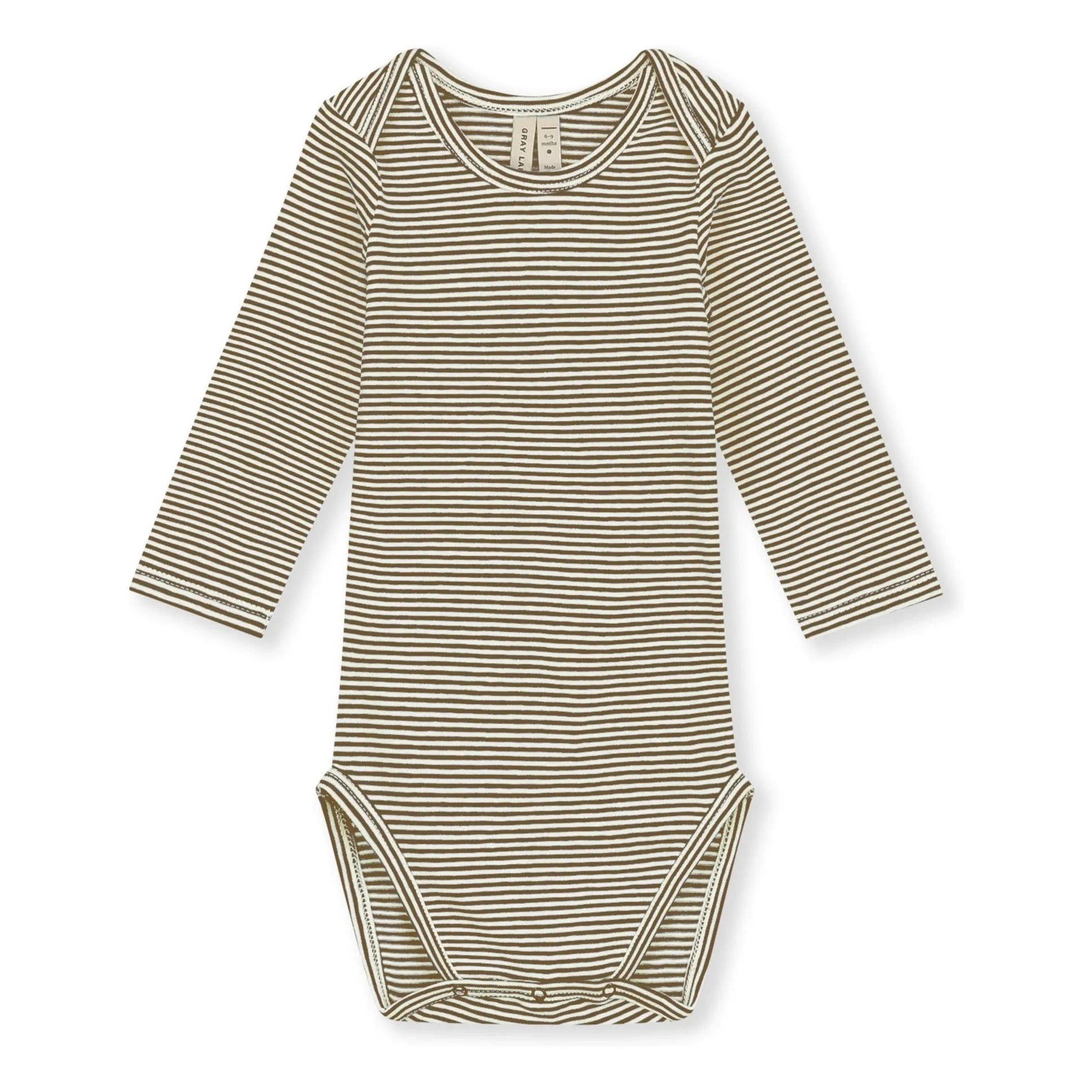 Gray Label - Gestreifter Body Bio-Baumwolle | Khakibraun