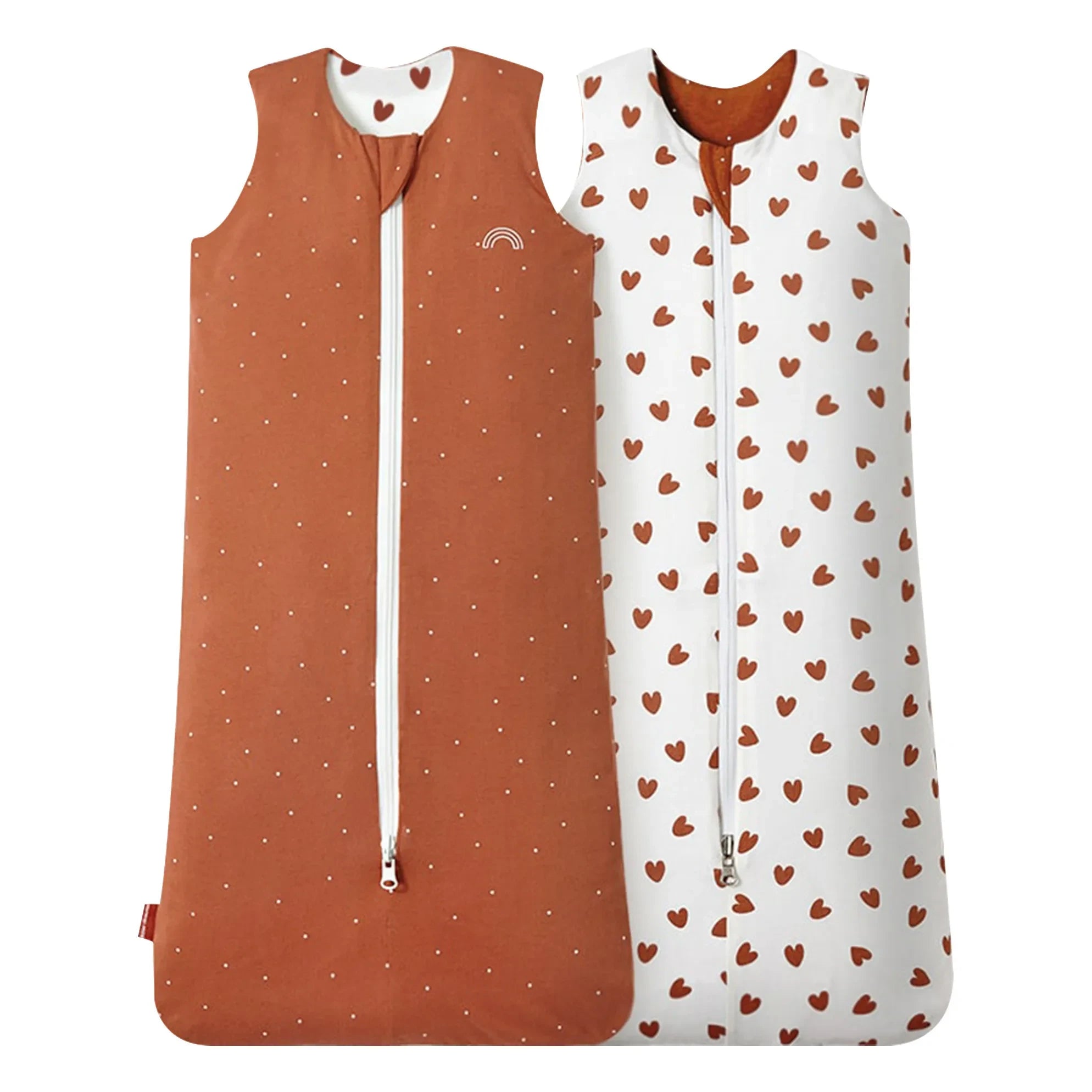 Les Petites Billes - Wendbarer Ganzjahres-Schlafsack mit Herzen | Terracotta