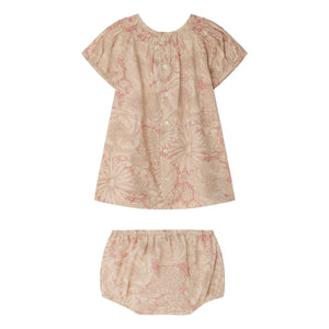 Bonpoint - Lucia Fleurie Kleid aus Bio-Baumwolle mit geraffter Passe | Blassrosa