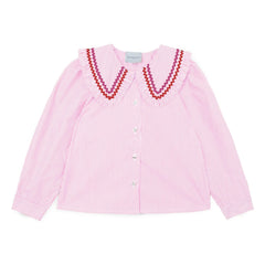 Mipounet - Nadine Gestreifte Bluse, Claudine Kragen | Hellrosa