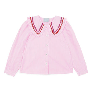 Mipounet - Nadine Gestreifte Bluse, Claudine Kragen | Hellrosa