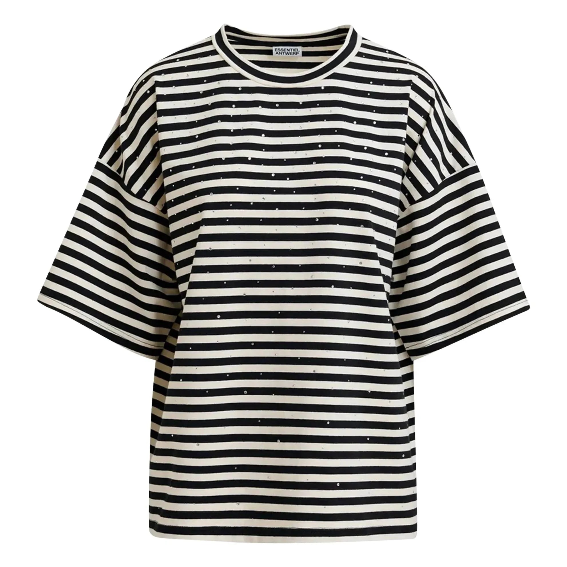Essentiel Antwerp – Gestreiftes T-Shirt mit Strasssteinen Joste | Weiß