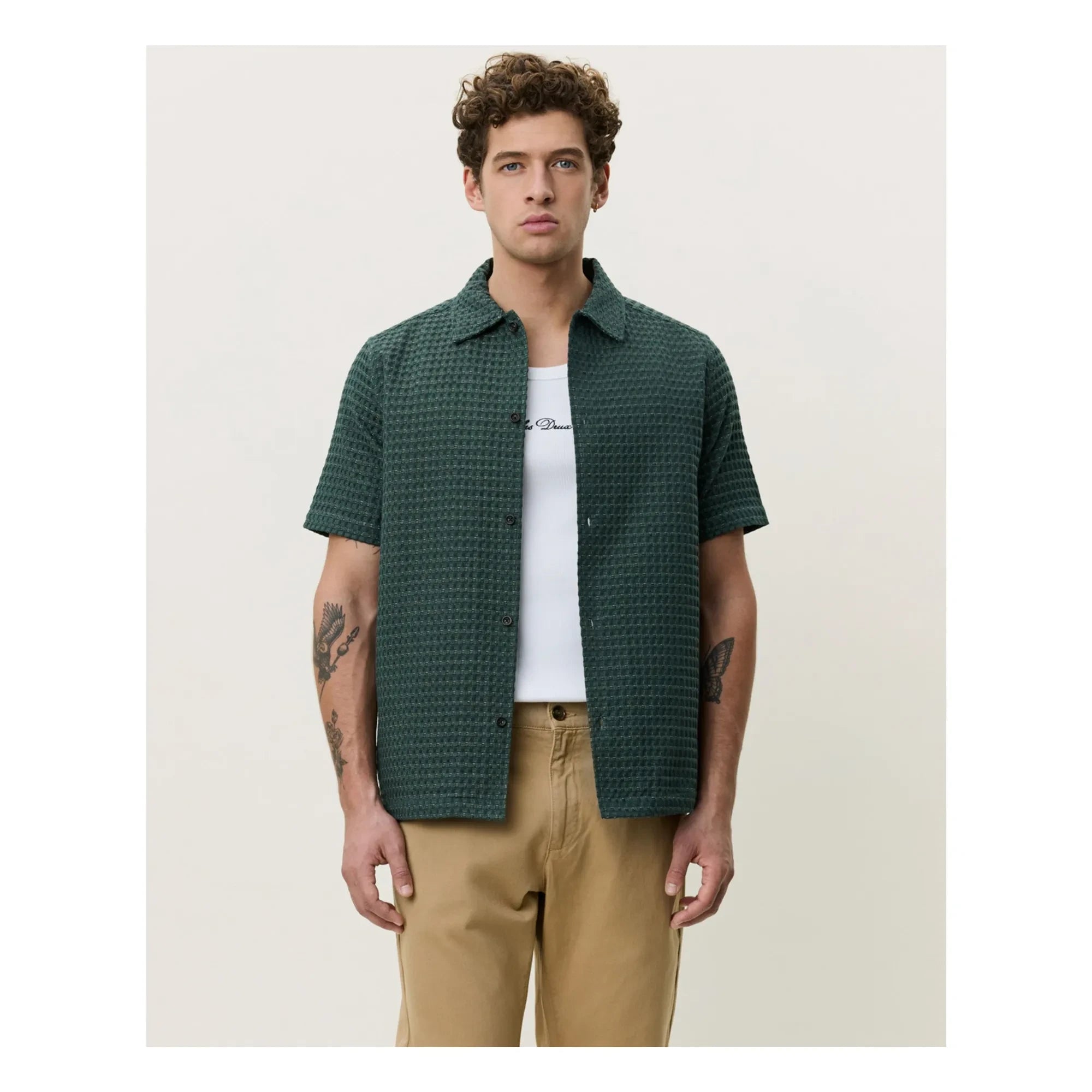 Les Deux - Chemise Chack Seersucker | Dunkelgrün