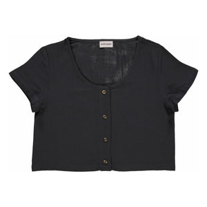 Poudre Organic - Freesia Double Gauze Baumwollbluse - Damen Kollektion | Schwarz
