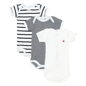 Petit Bateau – 3er-Set gestreifter Strampler aus Bio-Baumwolle, ärmellos | Blau