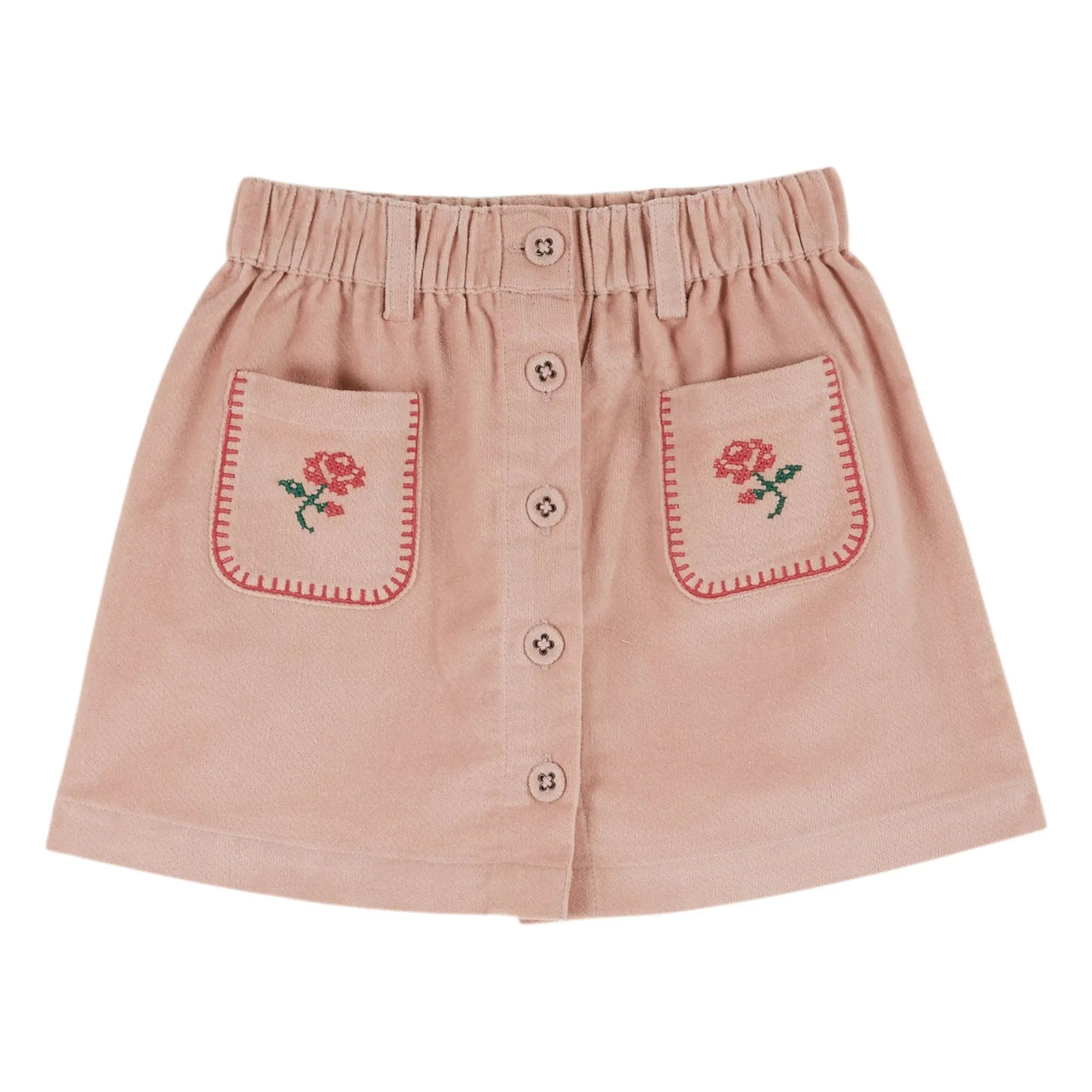 Emile et Ida – Rock mit bestickter Tasche „Blume“ | Blassrosa