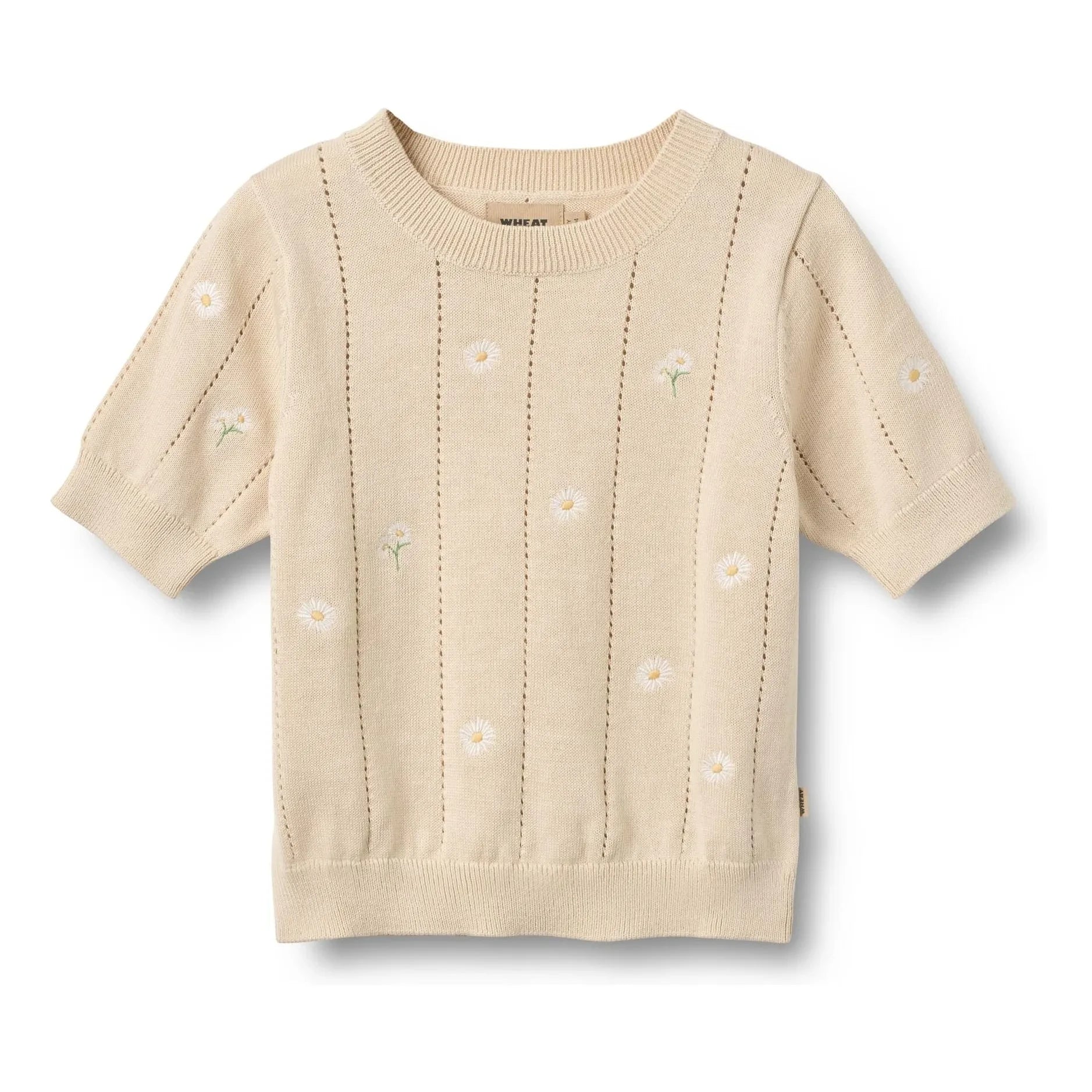 Wheat - Malvina Bio-Baumwolle Blüten Kurzarmpullover | Ecru