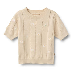Wheat - Malvina Bio-Baumwolle Blüten Kurzarmpullover | Ecru