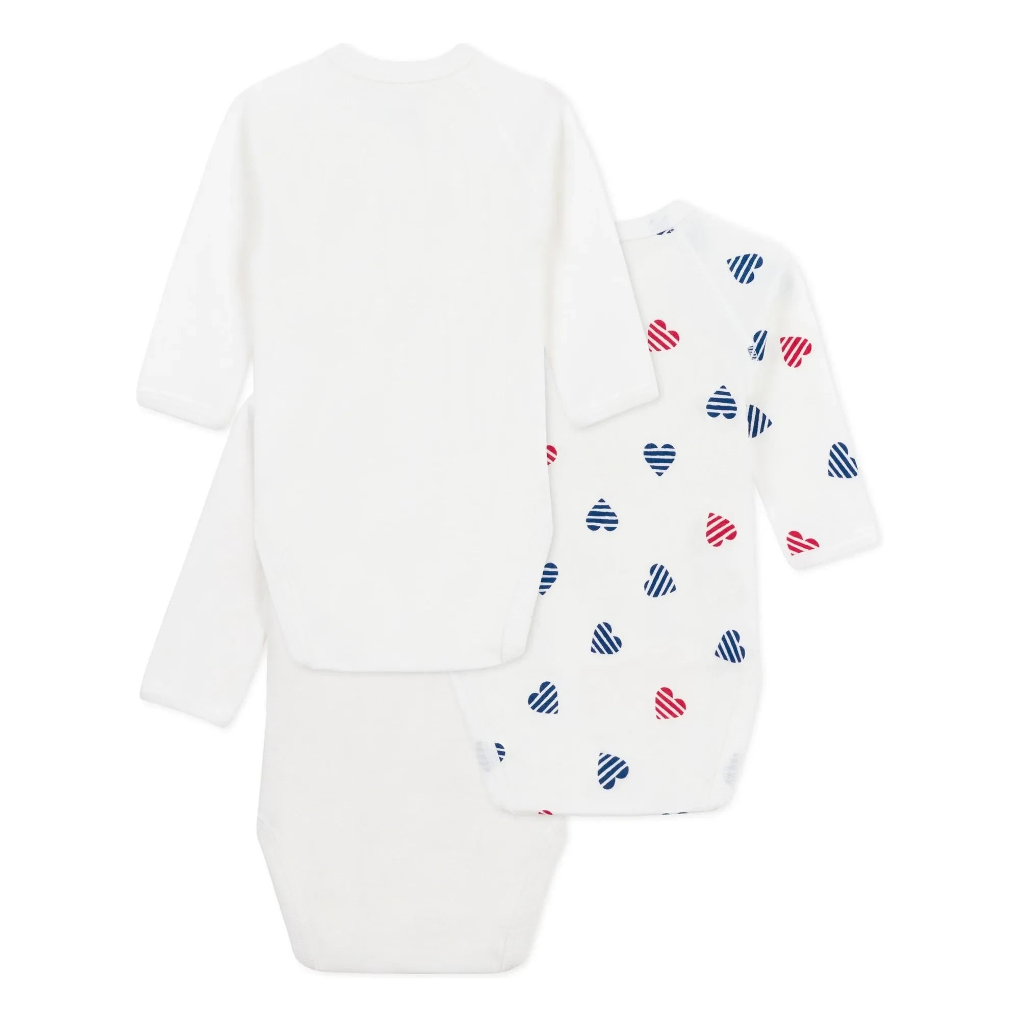Petit Bateau - 3er-Set Gestreifte Herzen Baby-Bodys aus Bio-Baumwolle | Ecru