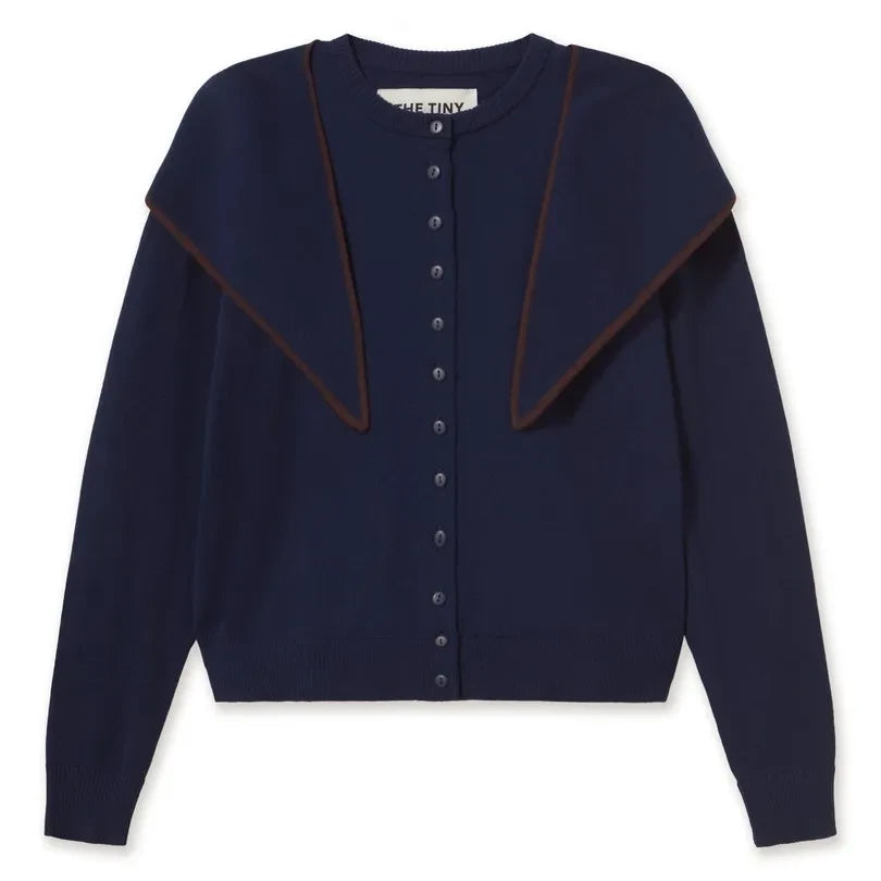 The Tiny Big Sister - Lara Woll-Cardigan mit integriertem Schal | Marineblau