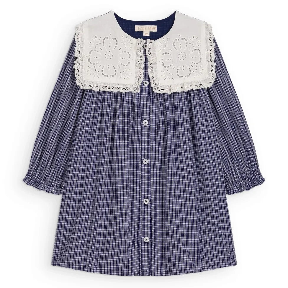 Louise Misha - Hyacinte Kleid Bio-Baumwolle kariert | Blau